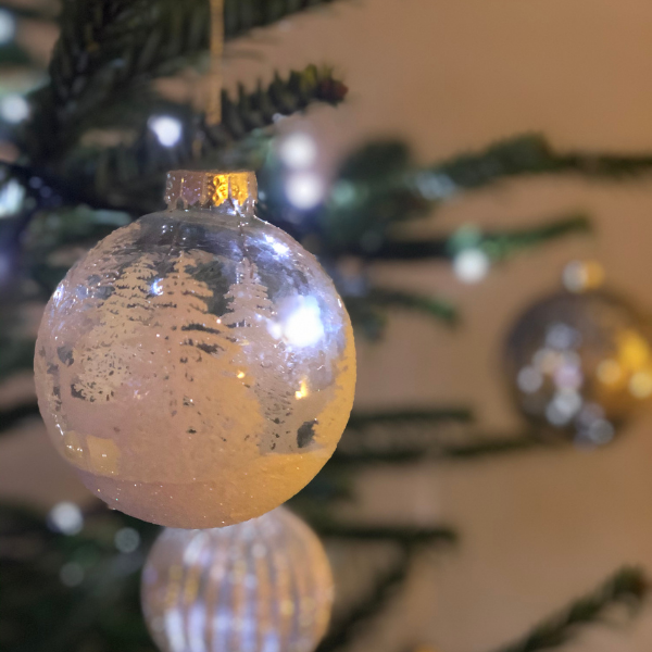christmas bauble on the tree ready for a stress free Christmas food prep 