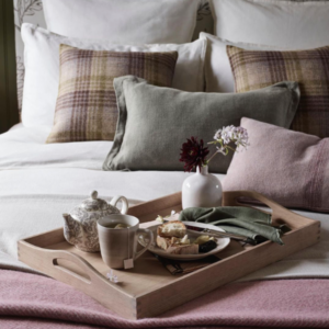 breakfast tray on cosy bed
