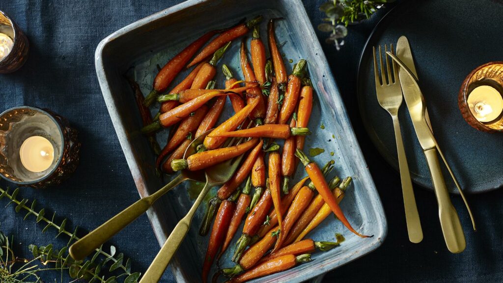 Roast carrots prepared in advance for a stress free Christmas