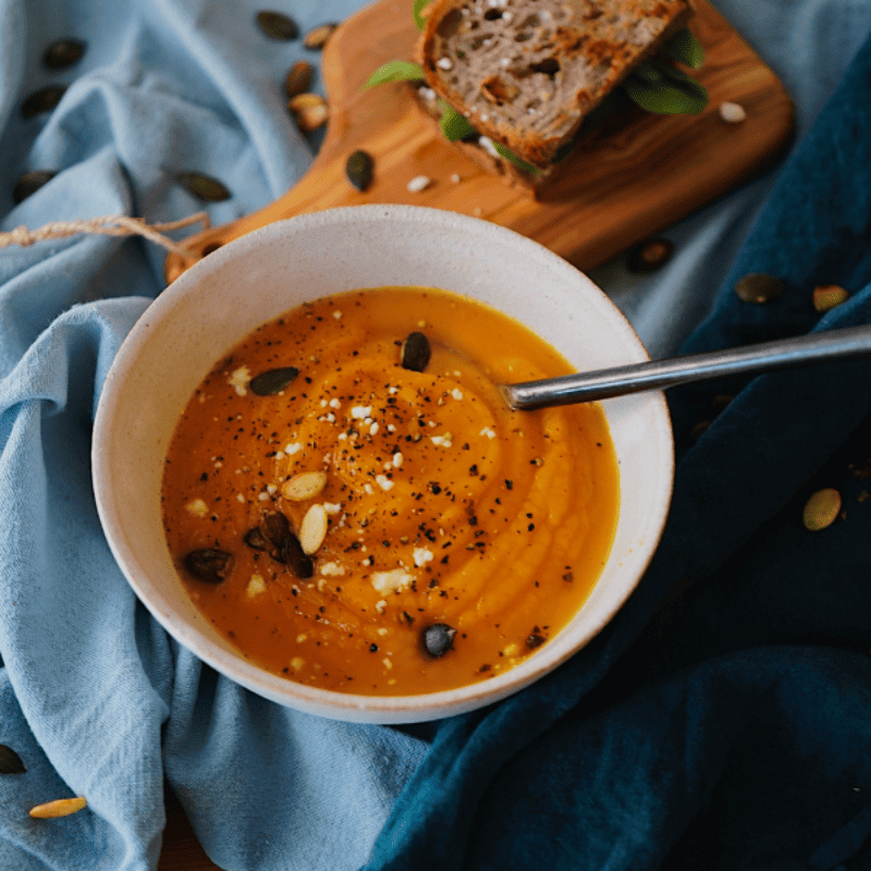 pumpkin recipes for soup, in a white bowl